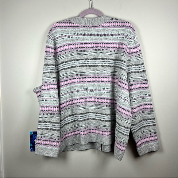 Talbots Fair Isle Button Front Cardigan Womens 3X Gray Purple V-Neck Sweater - Picture 7 of 11